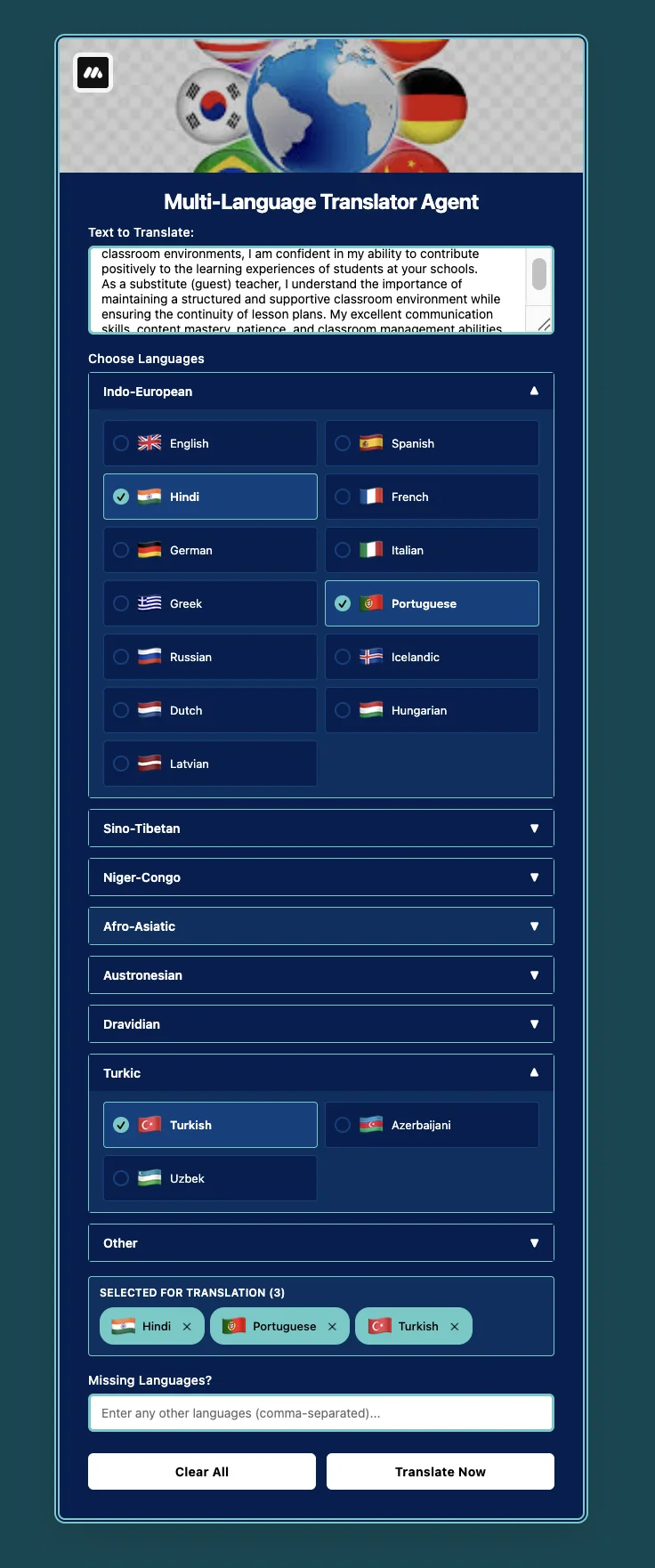 Multi-Language Translator UI